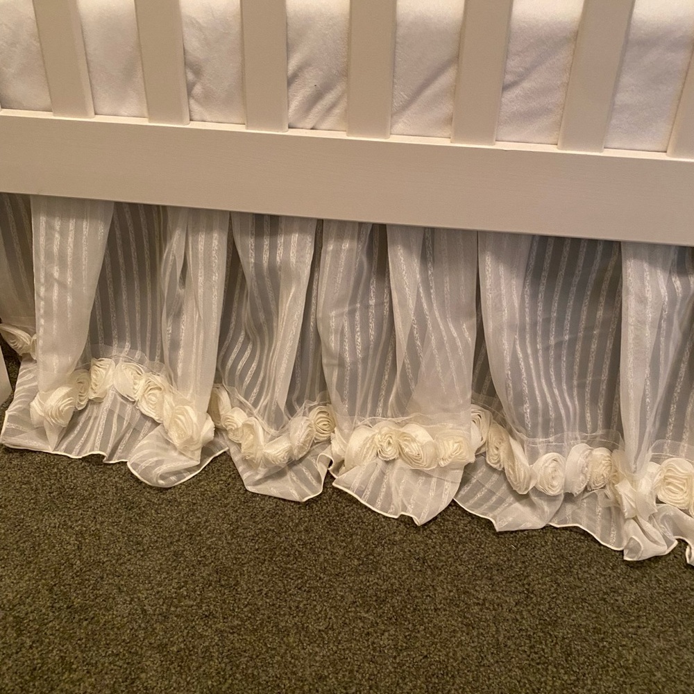 Glenna Jean Crib Skirt - Sheer Ivory With Cream Roses
